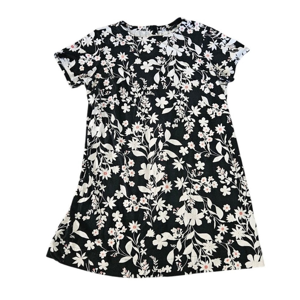 J. Jill Wearever Floral Shift Dress Women 1X Black White Short Sleeve Jersey
